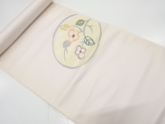 JAPANESE KIMONO / ANTIQUE BOLT FOR NAGOYA OBI / SILK / WOVEN FLOWERS